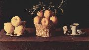 Teller mit Zitronen, Korb mit Orangen und Tasse mit Rose Francisco de Zurbaran
